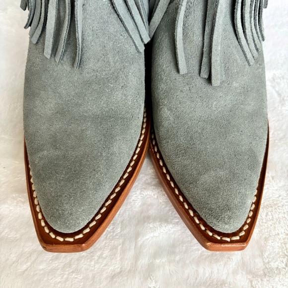 FRYE Steel Blue Suede Sacha Fringe Leather Western Bootie--NEW--7.5 - Picture 10 of 16